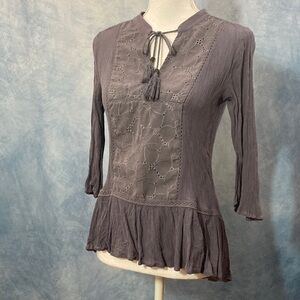 🍀2for$25🍀 Bohemian Cool Lavender Tunic W/ Embroidered Front & Tassels NOT GREY